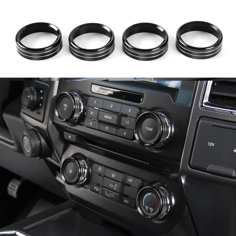 Keptrim for F150 Air Conditioner Switches AC VOL Knob Ring Button Trim for Ford F150 XLT 2015 2016 2017 2018 2019, Black Aluminum 4pcs (Not for 2021 2022) - Image 1